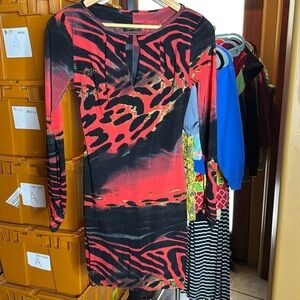 SentimentalNY by Sam Hourani Red Black Animal Print Bodycon Dress Size Small